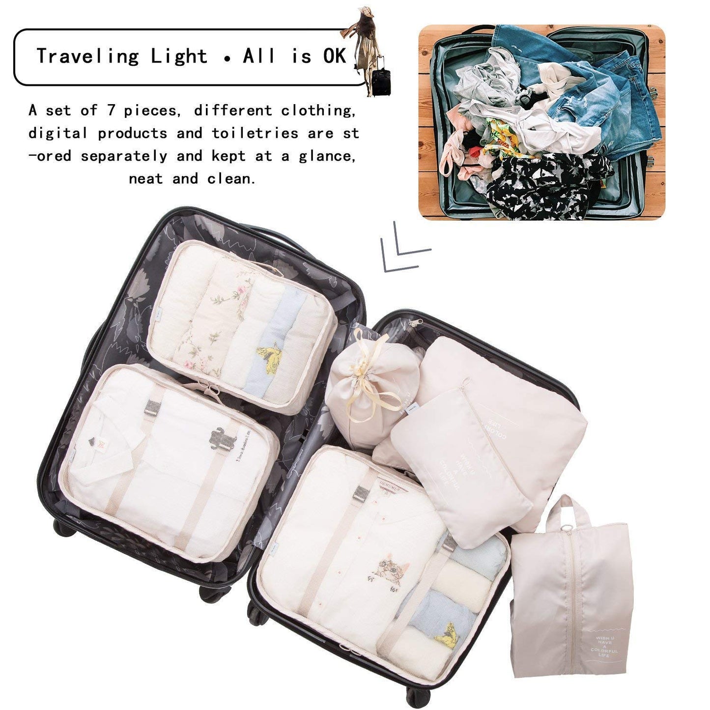 7 PCS Travel Luggage Organizers Bag | For All Kinds Of Clothes & Accessories